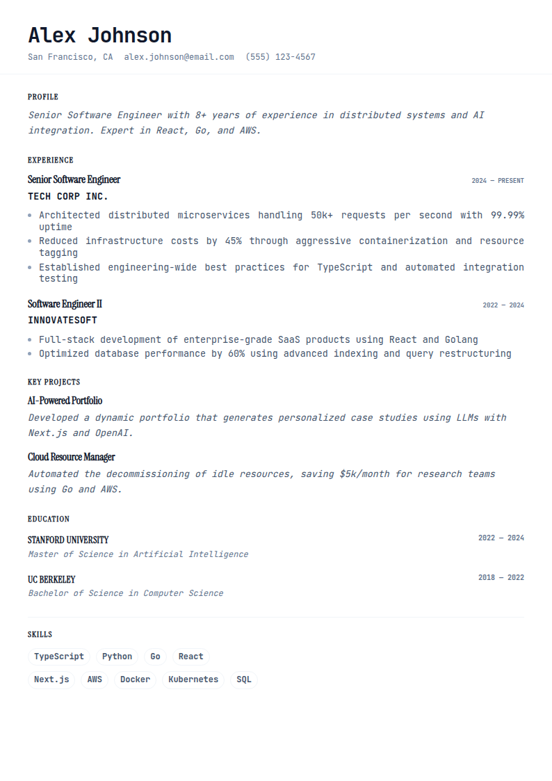 Essential resume template preview