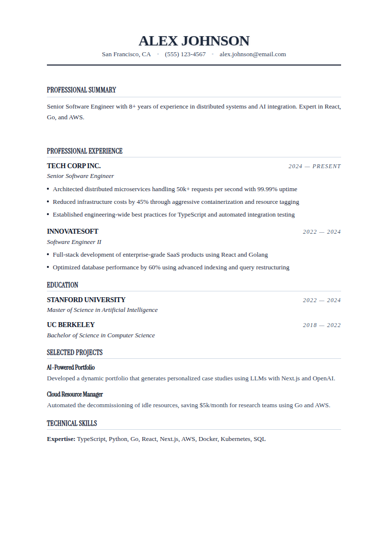 Traditional resume template preview