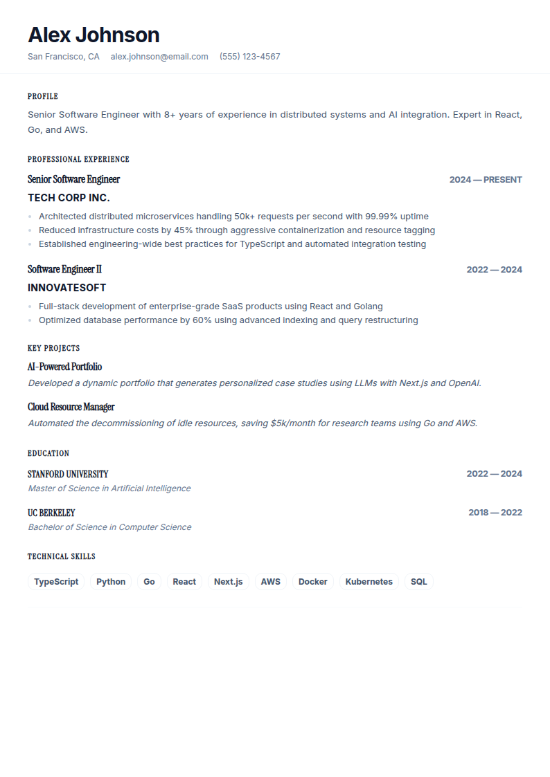 Clean Slate resume template preview