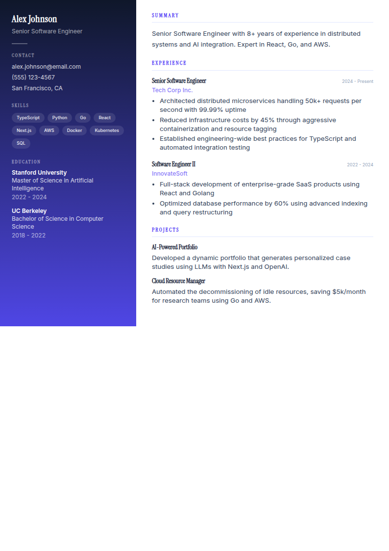 Gradient Sidebar resume template preview