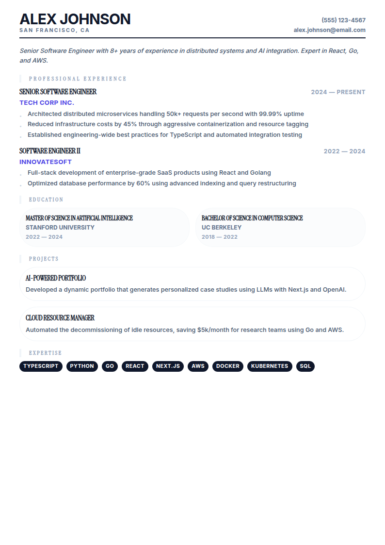 Modern Minimal resume template preview