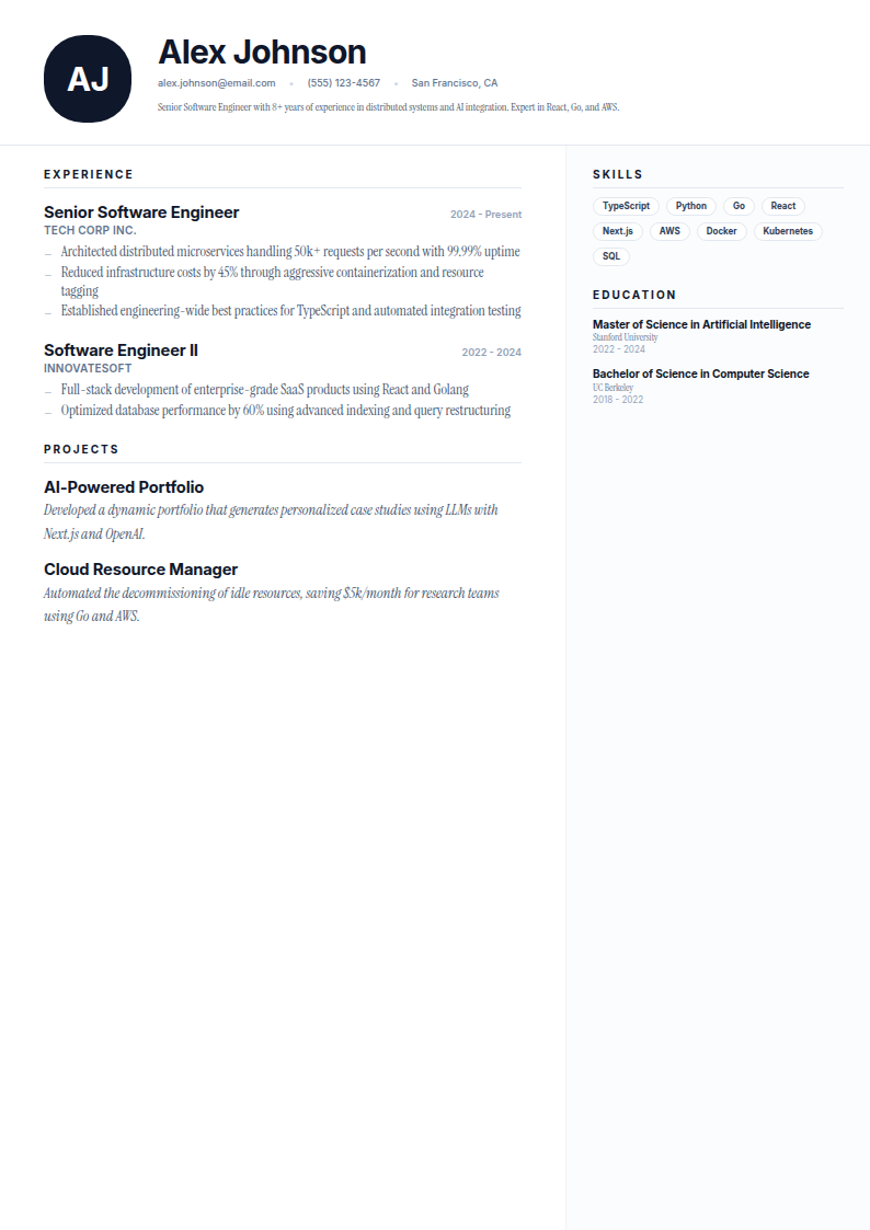 Monogram resume template preview