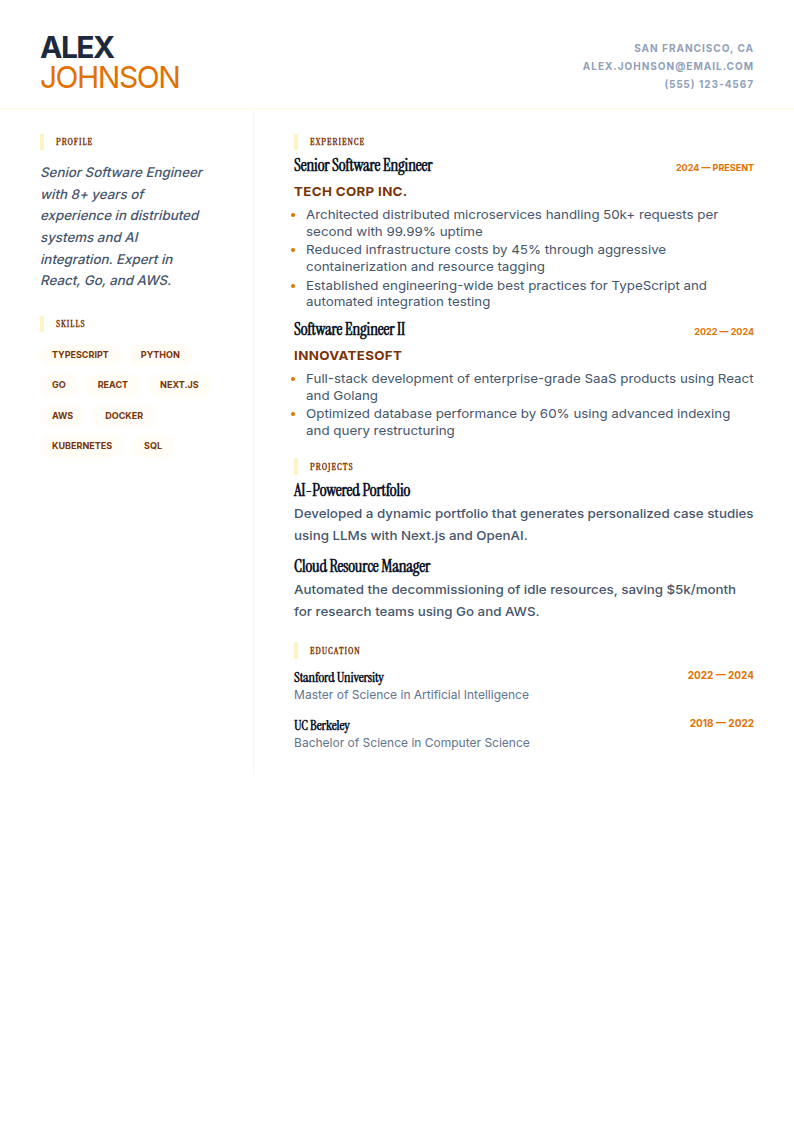 Modern Prime resume template preview