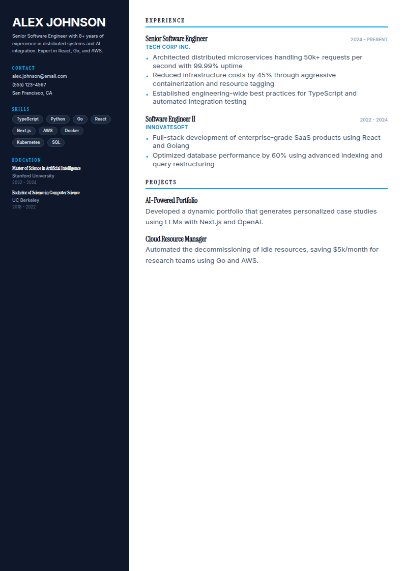 Sidebar Pro resume template preview