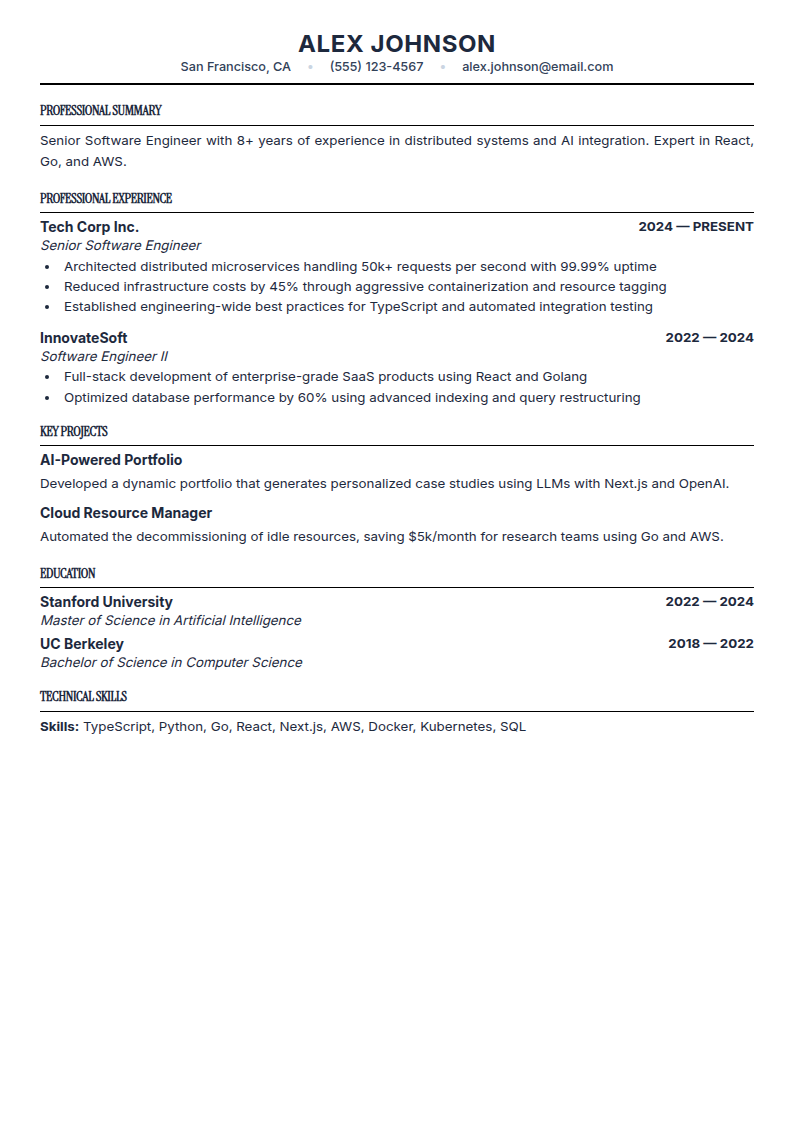 Standard ATS resume template preview