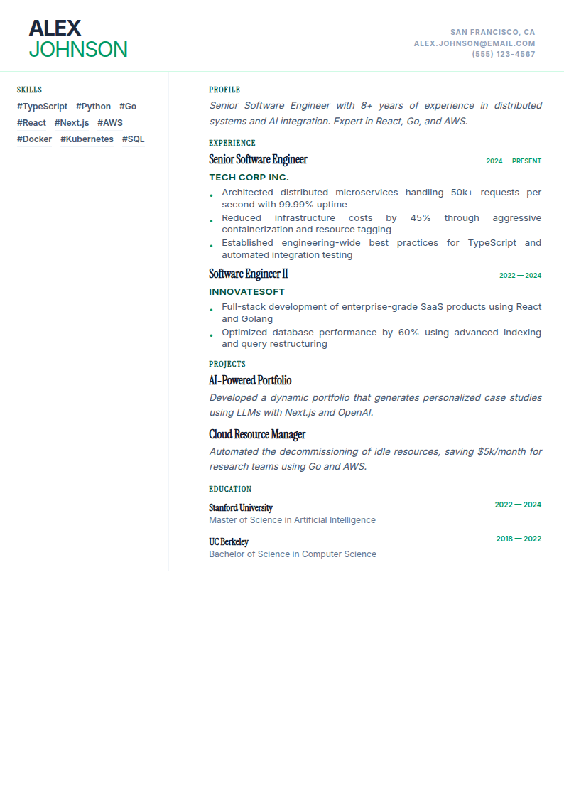 Sleek Modern resume template preview