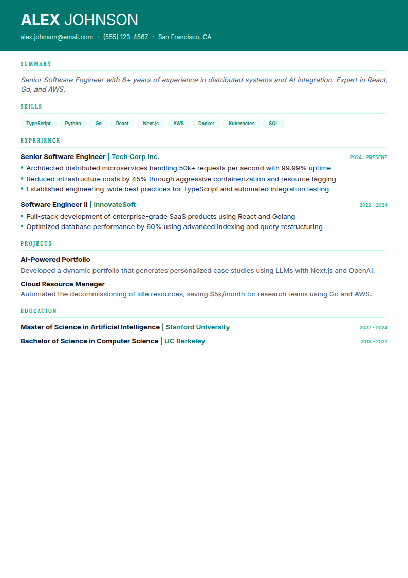 Startup Modern resume template preview