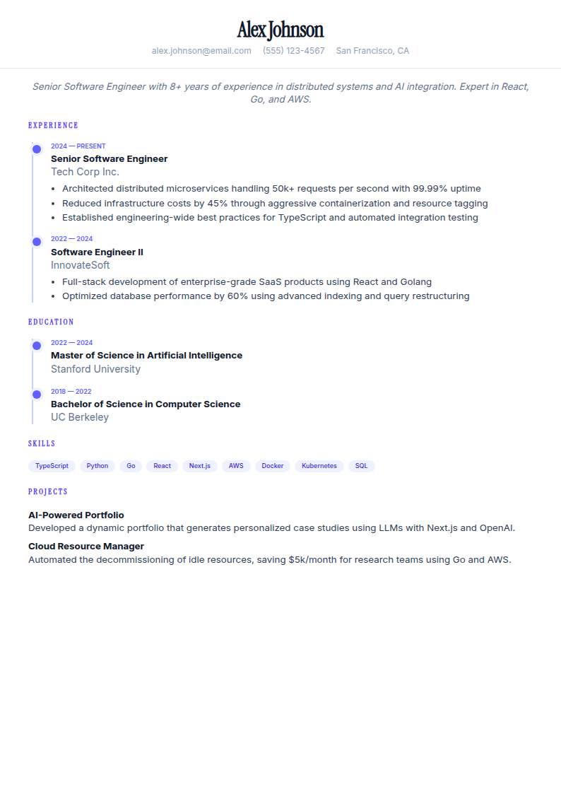 Timeline resume template preview